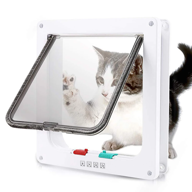 

Smart Pet Door with 4 Way Locking Security Lock ABS Plastic Controllable Switch Direction Cat Dogs Flap Doors Dog Supplies