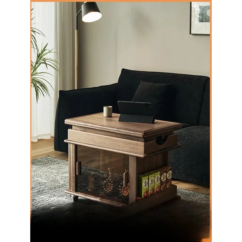 

North American Black Walnut Movable Coffee Table, Living Room Adjustable Folding Multifunctional Sofa