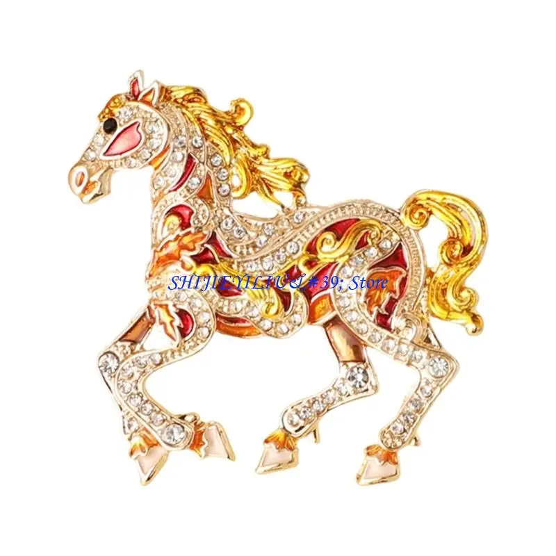 E21F Polished Horse Alloy Pin Elegant Gift for Chinese New Year Celebration and Apparel Accent