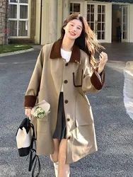 LANMREM Korean Casual Trench Women's Lapel Single Breasted Pockets Design Contrast Color Coat 2024 Autumn New Clothing 2Z2465