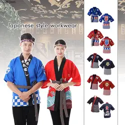 Abrigo de Chef de estilo japonés, uniforme de Sushi, Kimono para restaurante, camisas de cocina, camarero, Ropa de Trabajo, Tops, monos, chaquetas de Chef
