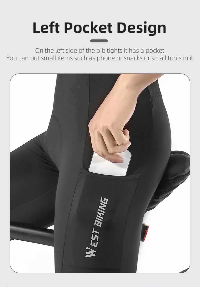 WEST BIKING Herren Radsport-Trägerhose mit 3D-Stoßdämpfendem Schwammpolster, atmungsaktivem Mesh, breiten Trägern, reflektierend, warm, thermisch. – Detail 9