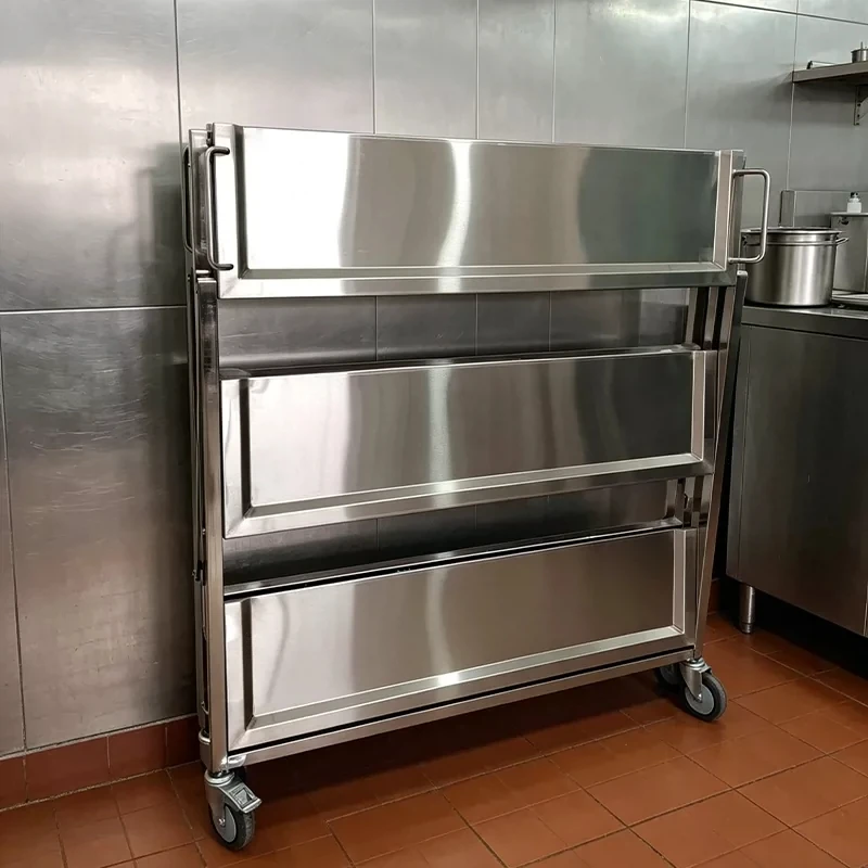 Restaurant Hotel Mobile Pantry Portable Stainless Steel Folding Cart Food Delivery Cart Mobile Cart Commercial Banquet