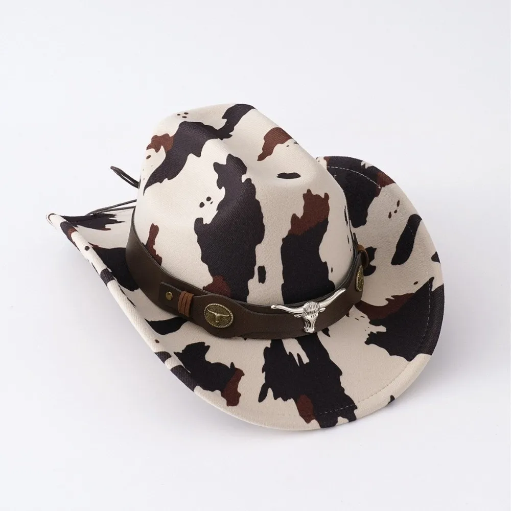 Wide Brim Cow Print Western Caps UV Protection Cow Print Pattern Western Cowboy Hat Retro Style Wide Brim Cowgirl Hat