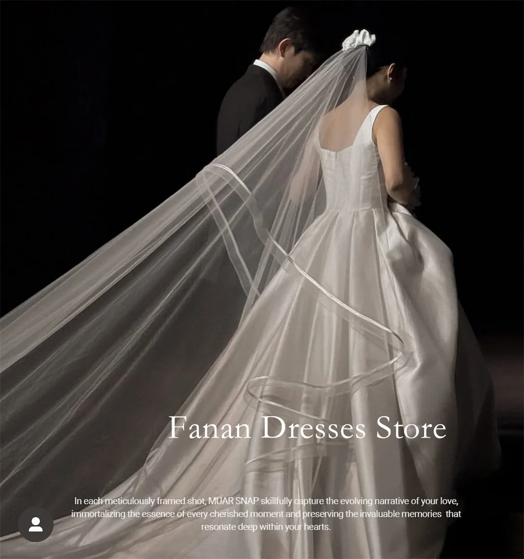 FANAN สแควร์คอเกาหลี A-Line ชุดแต่งงาน ซาตินงาช้าง Backless ง่ายที่กําหนดเองสวยเจ้าสาว Gowns PLUS ขนาด