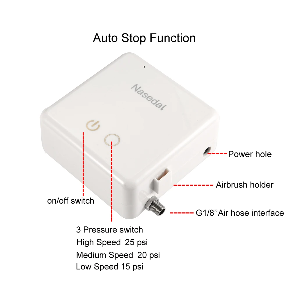 Nasedal Gold Dual-Action Airbrush Compressor Kit 0.3mm Airbrush Spray Gun for Nail Airbrush Model Cake Car Fish Shoes Painting