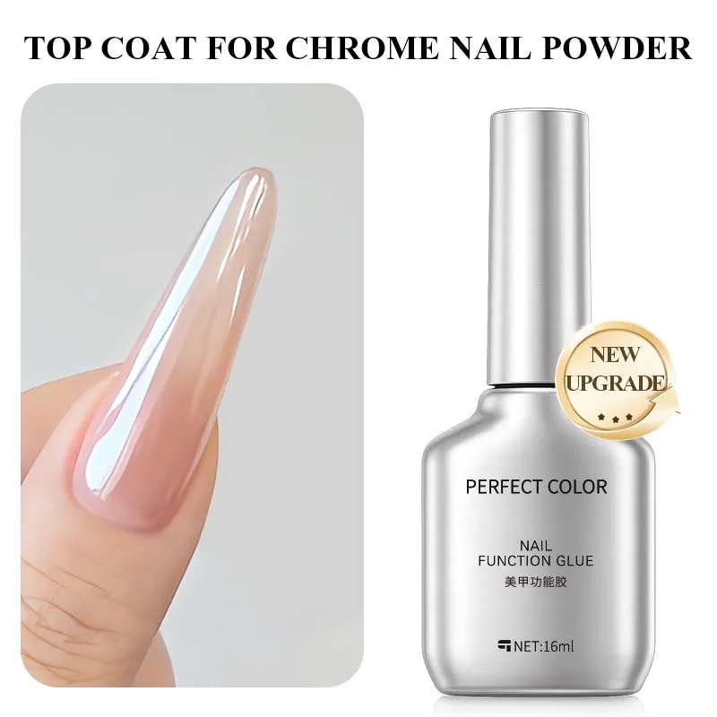 PERFECT COLOR 16ml Top Coat for Chrome Powder, No Wipe Mirror Shine, Powder Lock, Anti-Scratch UV LED Gel