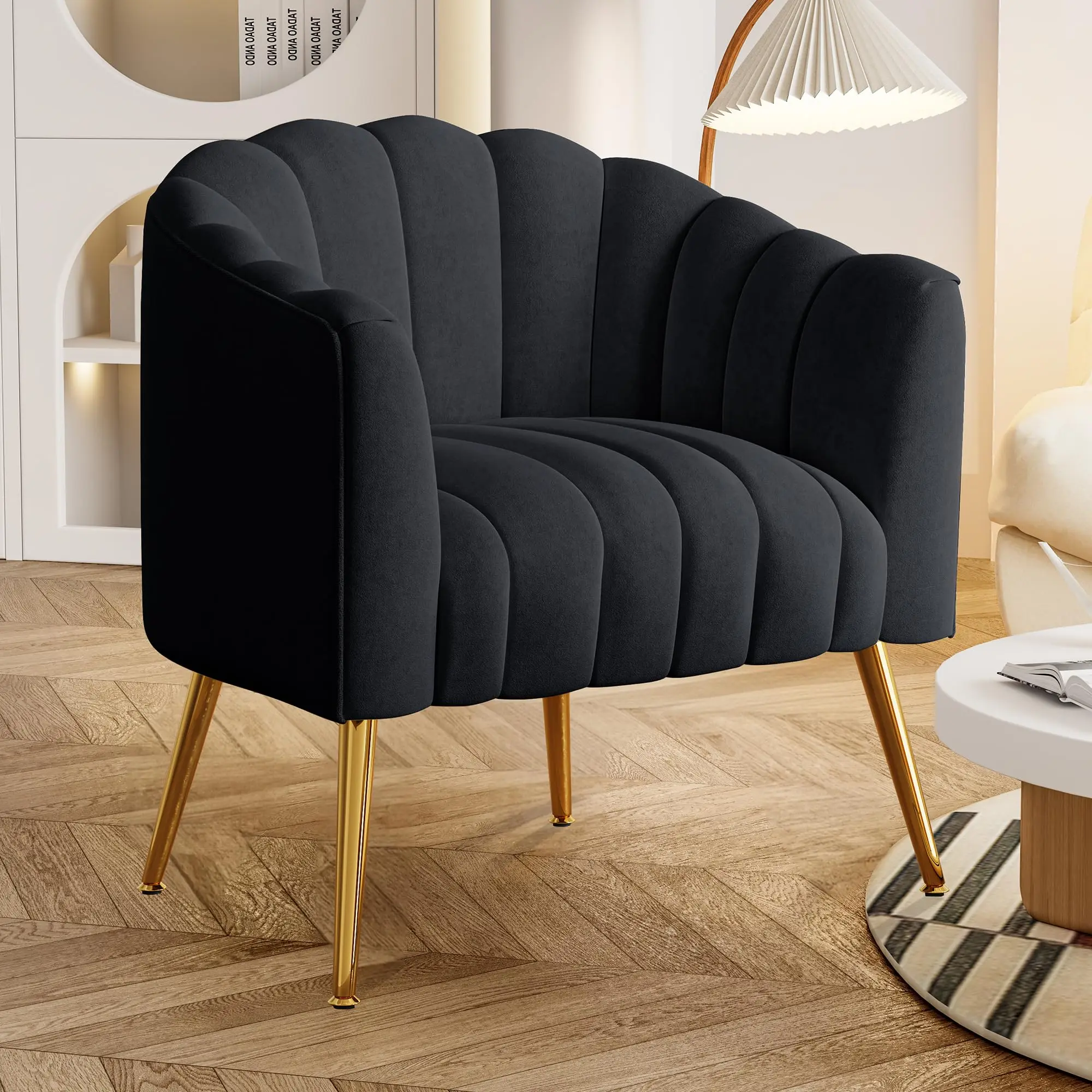 Oversized Pumpkin Couch Accent Chair, Modern Comfy Velvet Upholstered Barrel Chairs, Luxury Single Sofa Armchair for