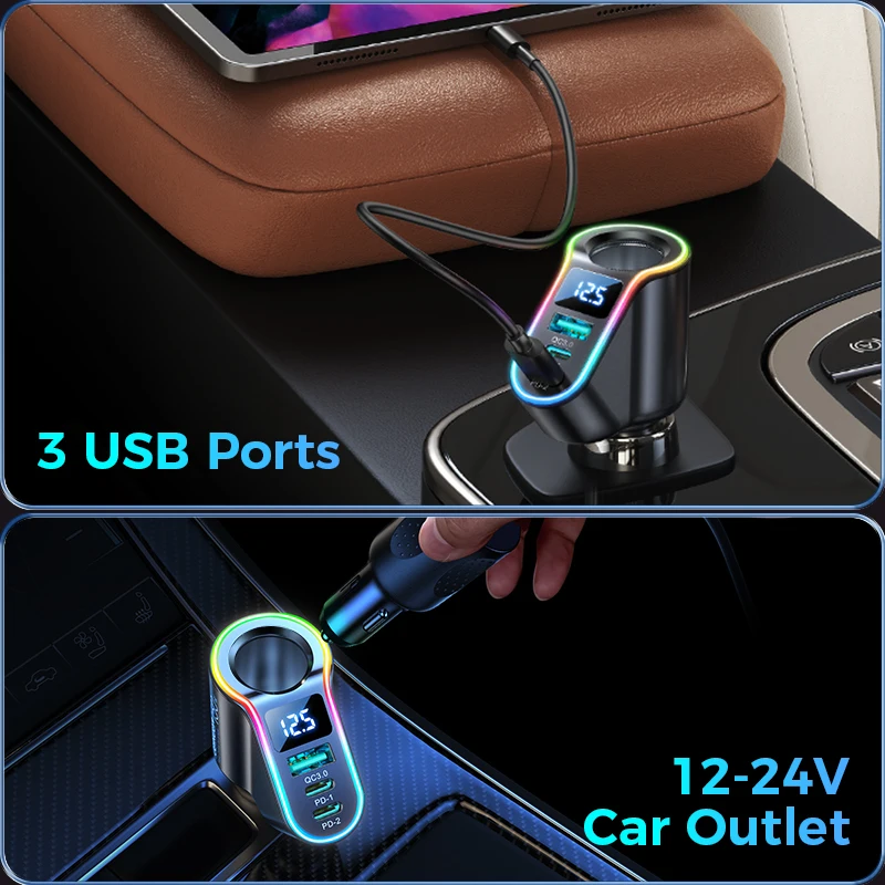 Joyroom 150W caricabatteria da auto rapido a 4 prese adattatore USB Super accendisigari PD3.0 e QC3.0 30W USB Super veloce per iPhone Samsung