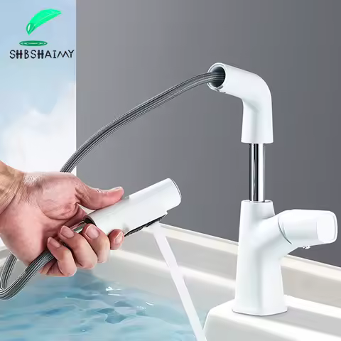 White Bathroom Faucet Hot Cold Water Sink Mixer Tap Stainless Steel Paint Square Basin Faucets Single Hole Tapware Deck-mounted