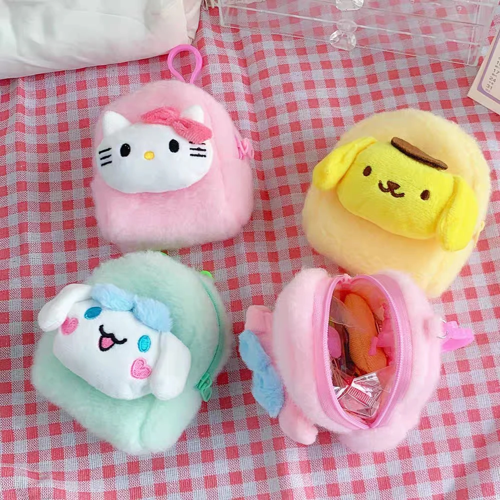 Kawaii Hello Kitty Coin Purse Cute Kuromi Mymelody Cinnamoroll Plush Wallet Earphone Bag Zipper Storage Bag Sanrio Plush Toys