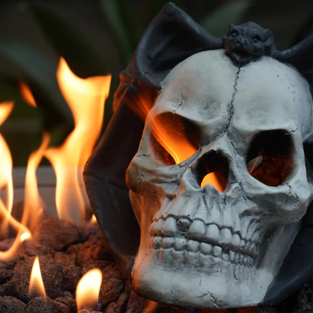 Fire Pit Demon Skull Gas Log for Ventless & Vent Free, Propane, Gel, Ethanol, Electric, Outdoor Fireplace and Fire Pit, Halloween Decor - Patent Pending