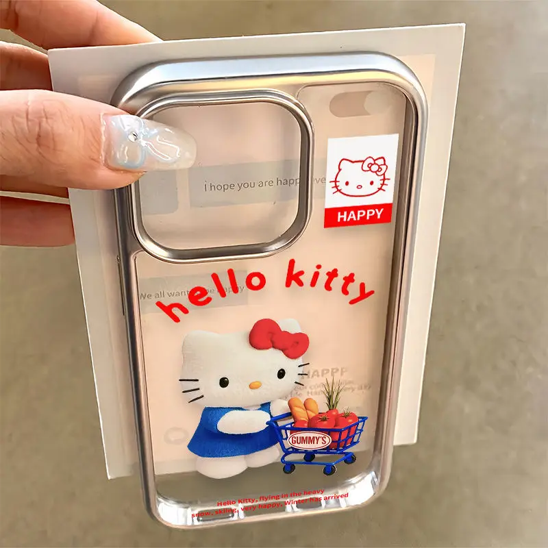 

Simple Style Shopping Cart Hello Kitty Cute Phone Case For iPhone 16 15 14 13 12 11 Pro XS Max X XR XSMAX 7 8 PLUS 16E Y2K Cover