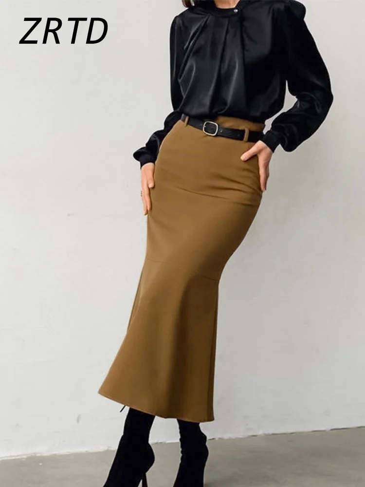 

Sexy Package Hip Fishtail Skirt Women Slim Pleated High Waist A Line Female Skirts 2024 Autumn Winter Lady All-match Clothes New