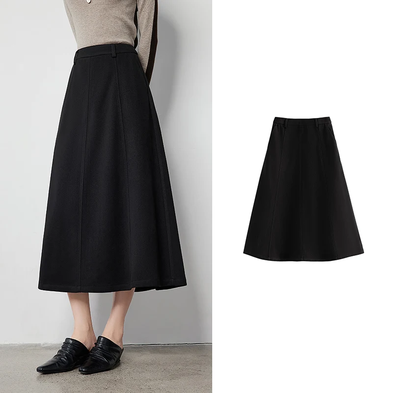 

Women Skirt 2025 Autumn Winter Simple Design Woolen A Line Solid Color Fashion Skirt