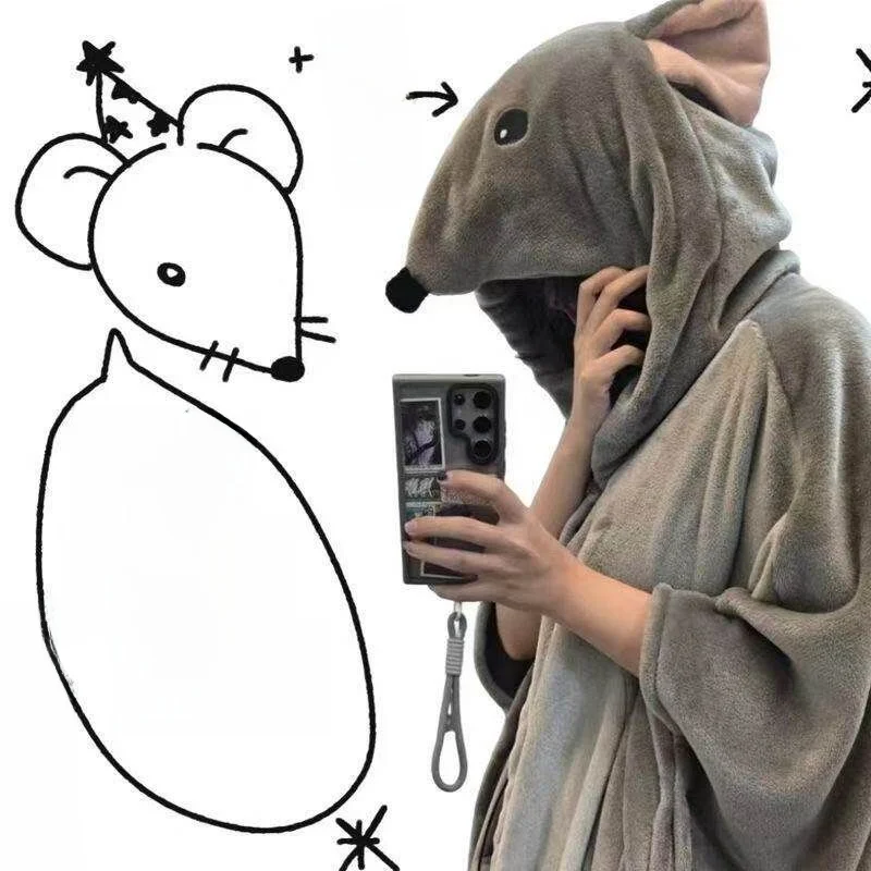 かわいいグレーマウスフード付きマントカジュアルエアコンブランケットマウスマウスマントトレンディブランケット子供の夏のホーム服