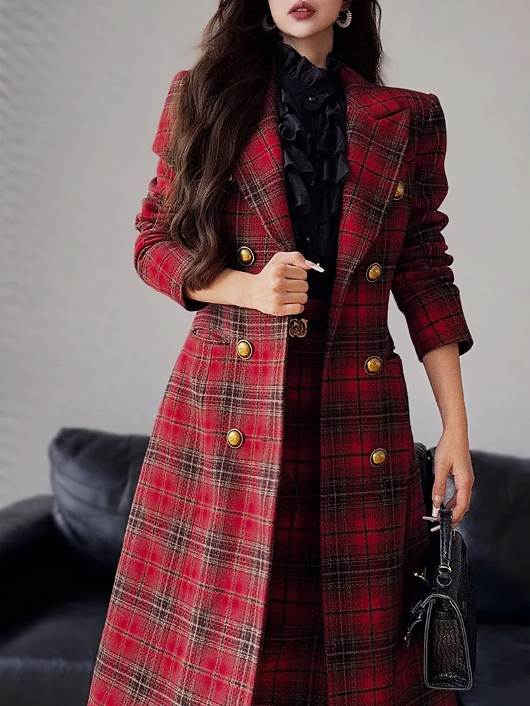 Dabuwawa Notched Double Sided Woolen Long Coat Women New Arrival Epaulet Double Breasted Jacket Elegant Outwear Y2K DM1DCO017