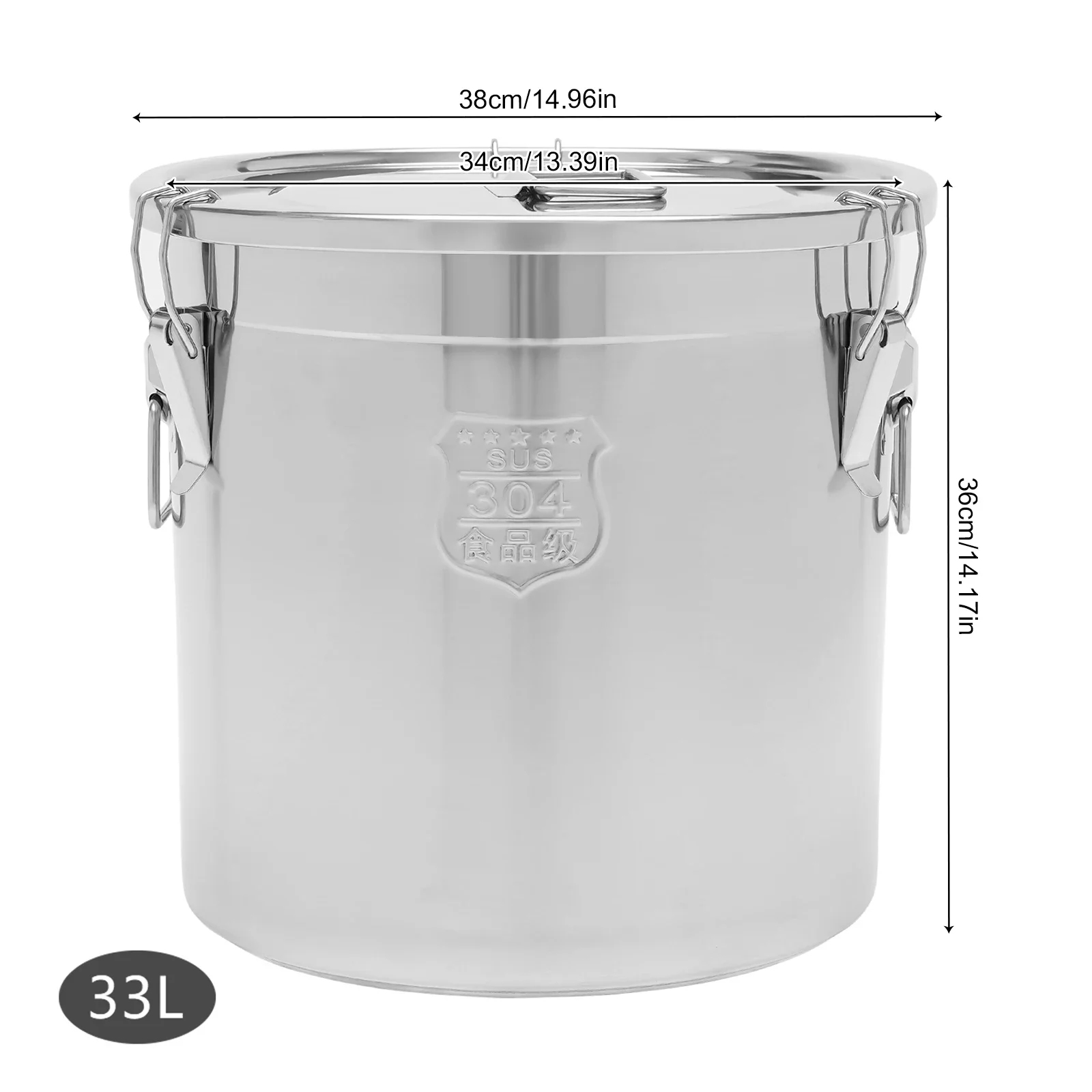 Airtight Stainless Steel Canister - 32 Gal Storage Container with Locking Clamp for Rice Flour Grains
