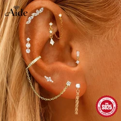 Aide – boucles d'oreilles scintillantes en argent Sterling 925, 1 pièce, manchette d'oreille en Zircon avec chaîne gland, Clip de Cartilage, cadeau pour femmes