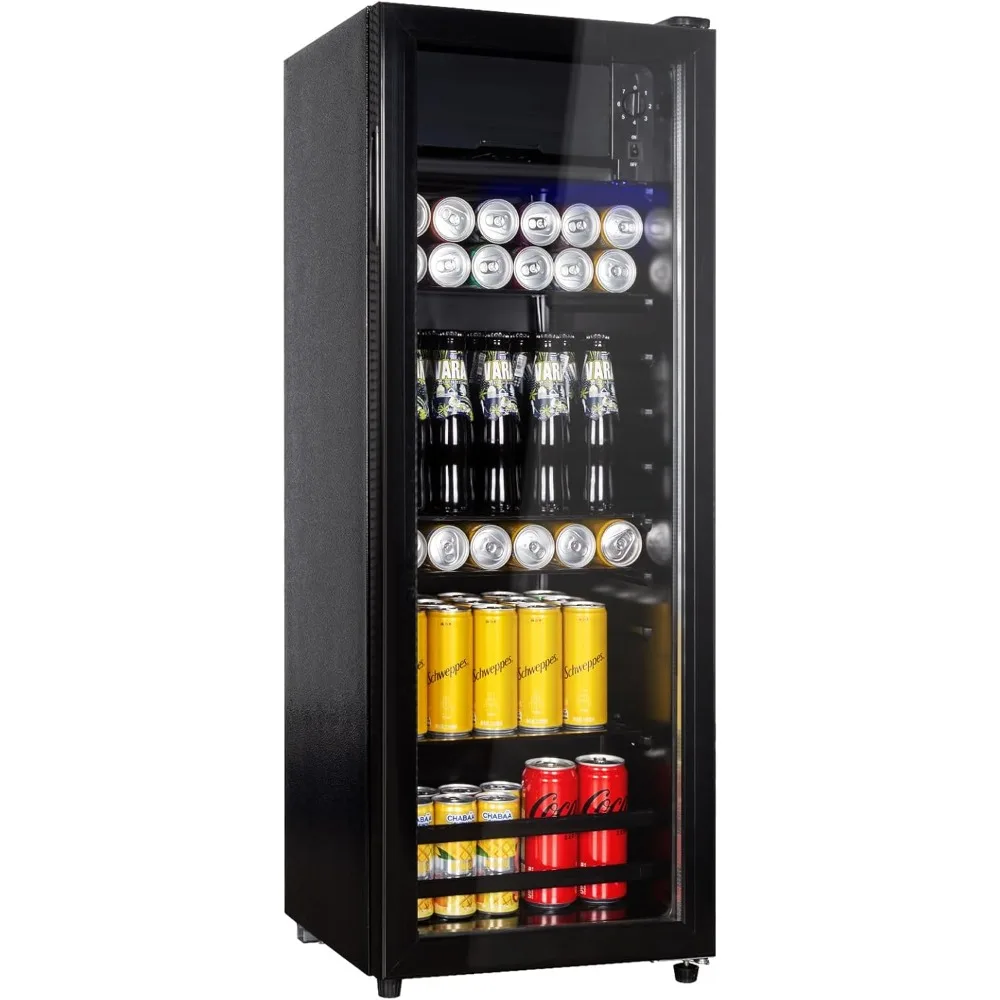 4.8 Cu.Ft Beverage Refrigerator, 155 Can Mini Fridge Glass Door, Adjustable Shelves, Drink Fridge, Suitable for Soda, Beer