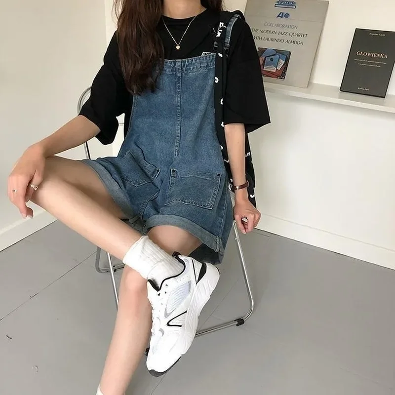Pagliaccetti Donna Estate Denim Tute Streetwear Vintage Tasche larghe Moda Gamba larga Casual Studenti Donna Ulzzang Chic Nuovo