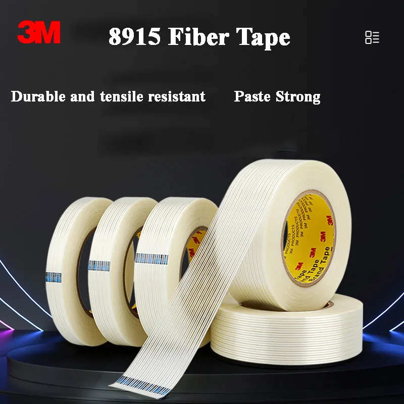 3M 8915 Fiber Tape, Strong and High Viscosity, Single-Sided Striped Packaging, Non Residue Adhesive, Sealing Box Tape 55M