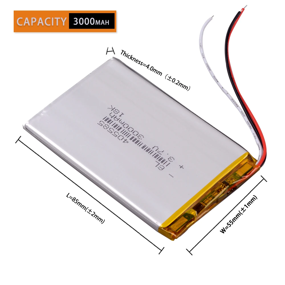 10 قطعة/الوحدة 3 خط 3.7 فولت 3000 مللي أمبير 405585   بطارية ليثيوم أيون بوليمر قابلة للشحن
