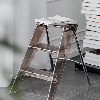 Acrylic 3 step ladder step stool transparent folding step stool 150kg capacity ladder silver iron frame L44xW52xH63cm practical