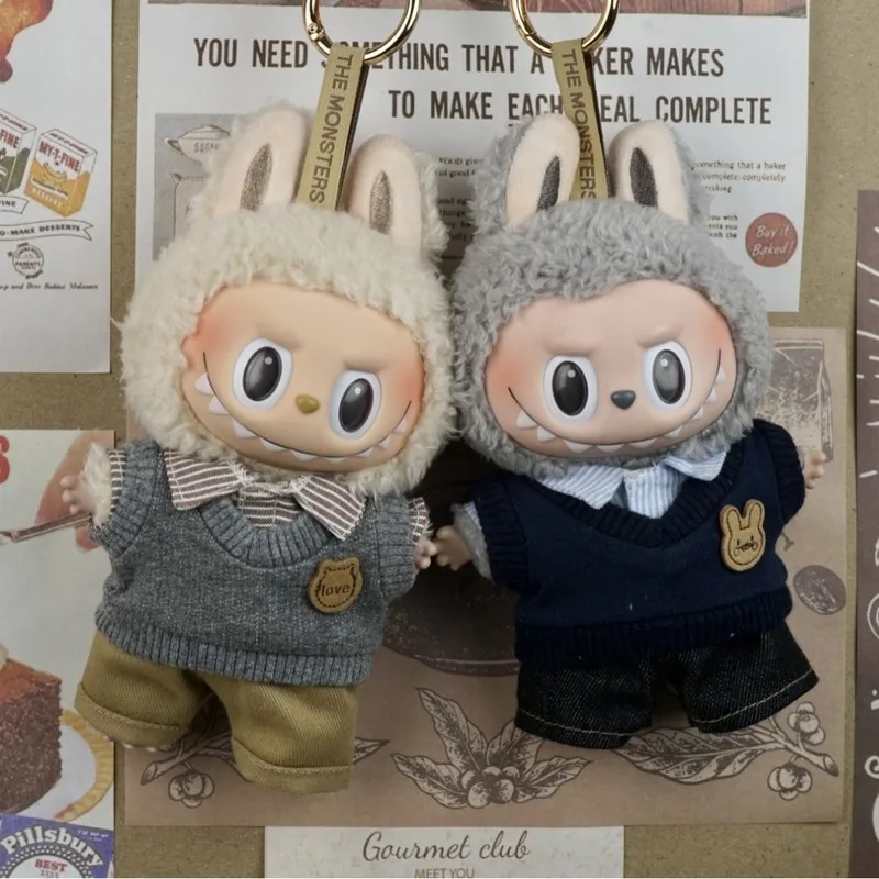 Caja ciega de ropa para muñeca de caballero, 17cm, colgante para muñeca Labubu, tema de cafetería, juguete para niños, conjunto de accesorios de moda