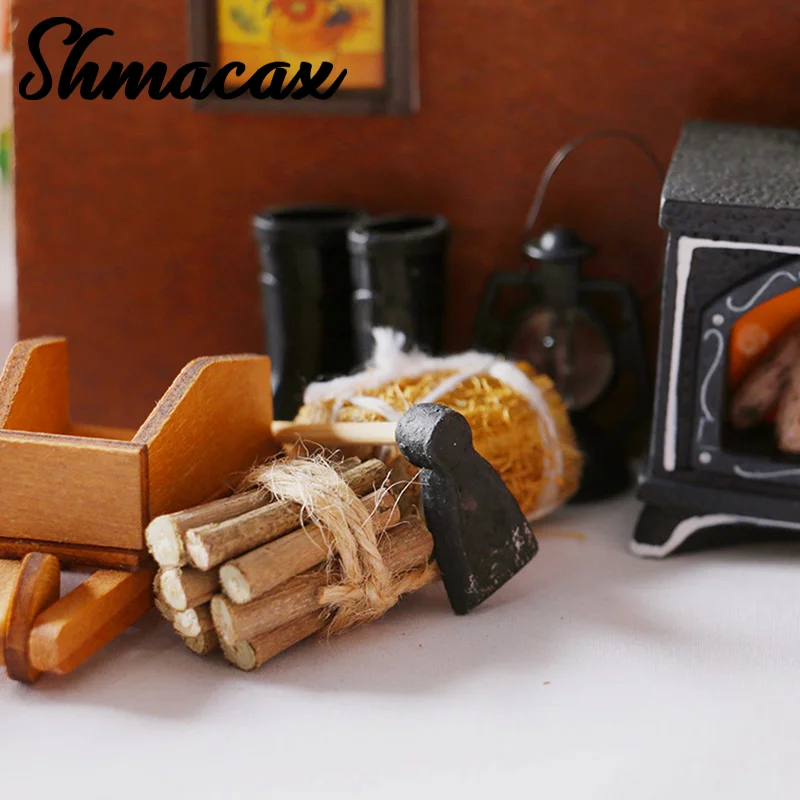 1PC Mini Straw Wooden Match Miniature Wheelbarrow Model Micro Winter Scene Layout Props Doll House Decor DIY Accessories