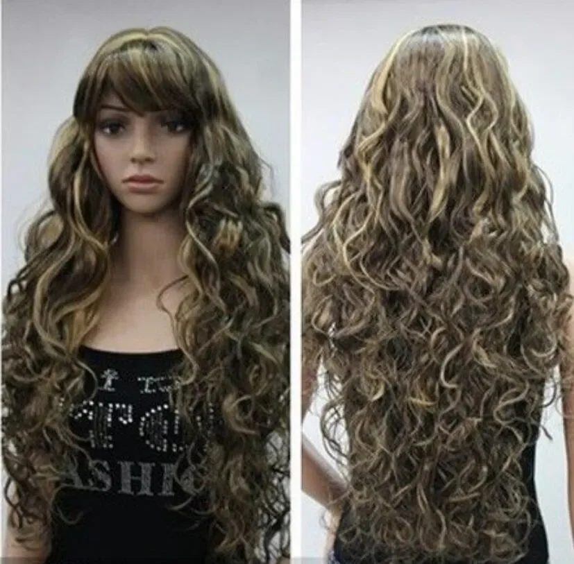 WIG New wig Cosplay Long curly brown & blonde mixed long Heat Resistant wig