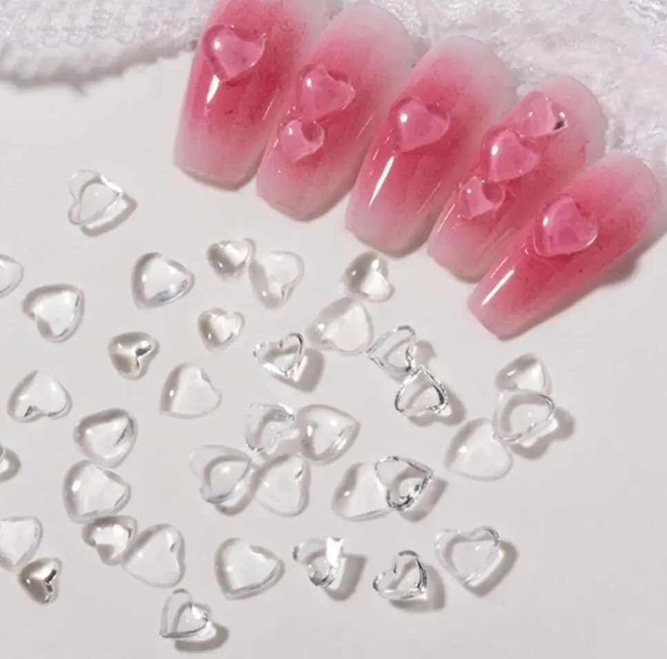 

100Pcs Transparent Clear Heart Nail Art Decoration Mix 4/6/8mm Light Color Change Rhinestone Gems Kawaii Resin Peach Heart Parts