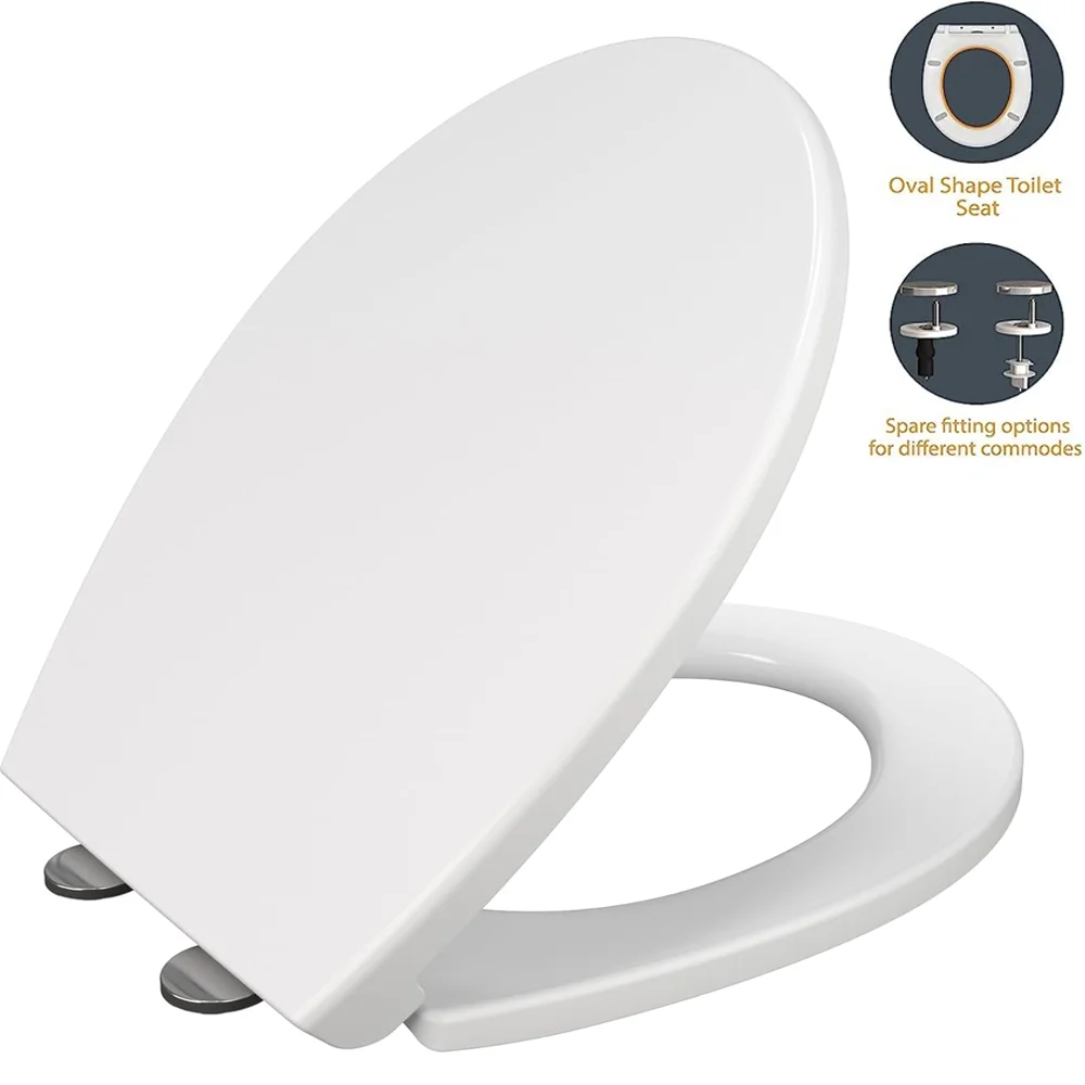Anti Bacterial Slow Close O Shape Toilet Seat 360° Adjustable Stainless Steel Hinge Thick Durable Cover