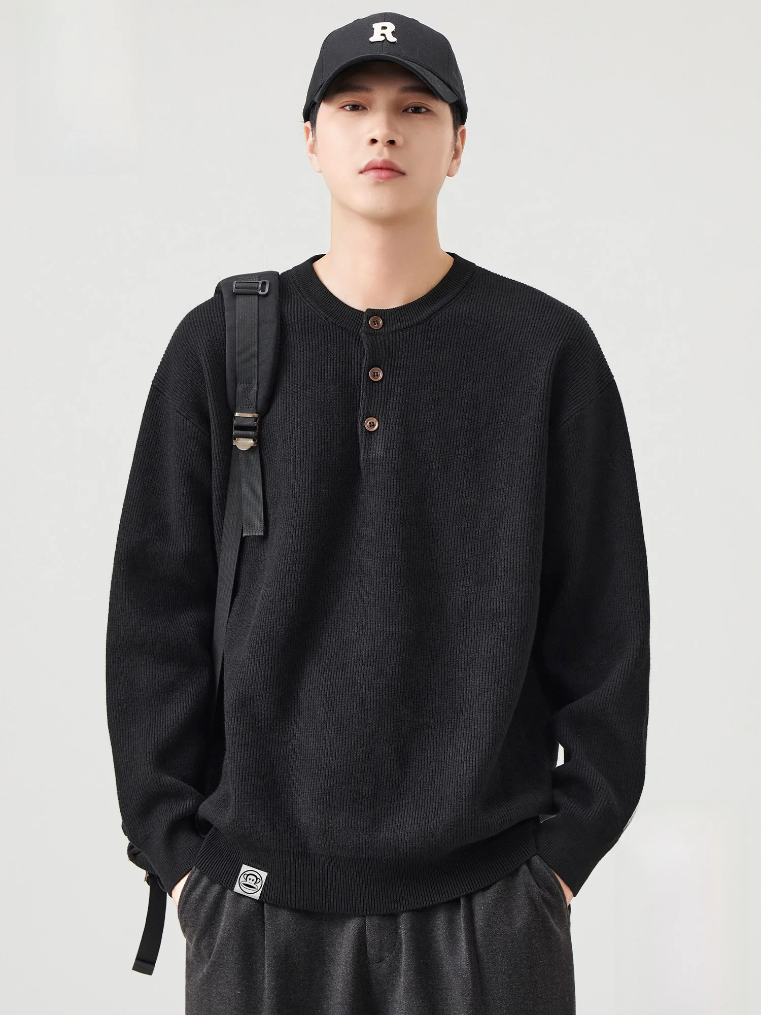 

PaulFrank Men's Casual Knitted Sweater Henry Collar Knitwear American Retro Texture Autumn Winter Warm Faion Ci Sle