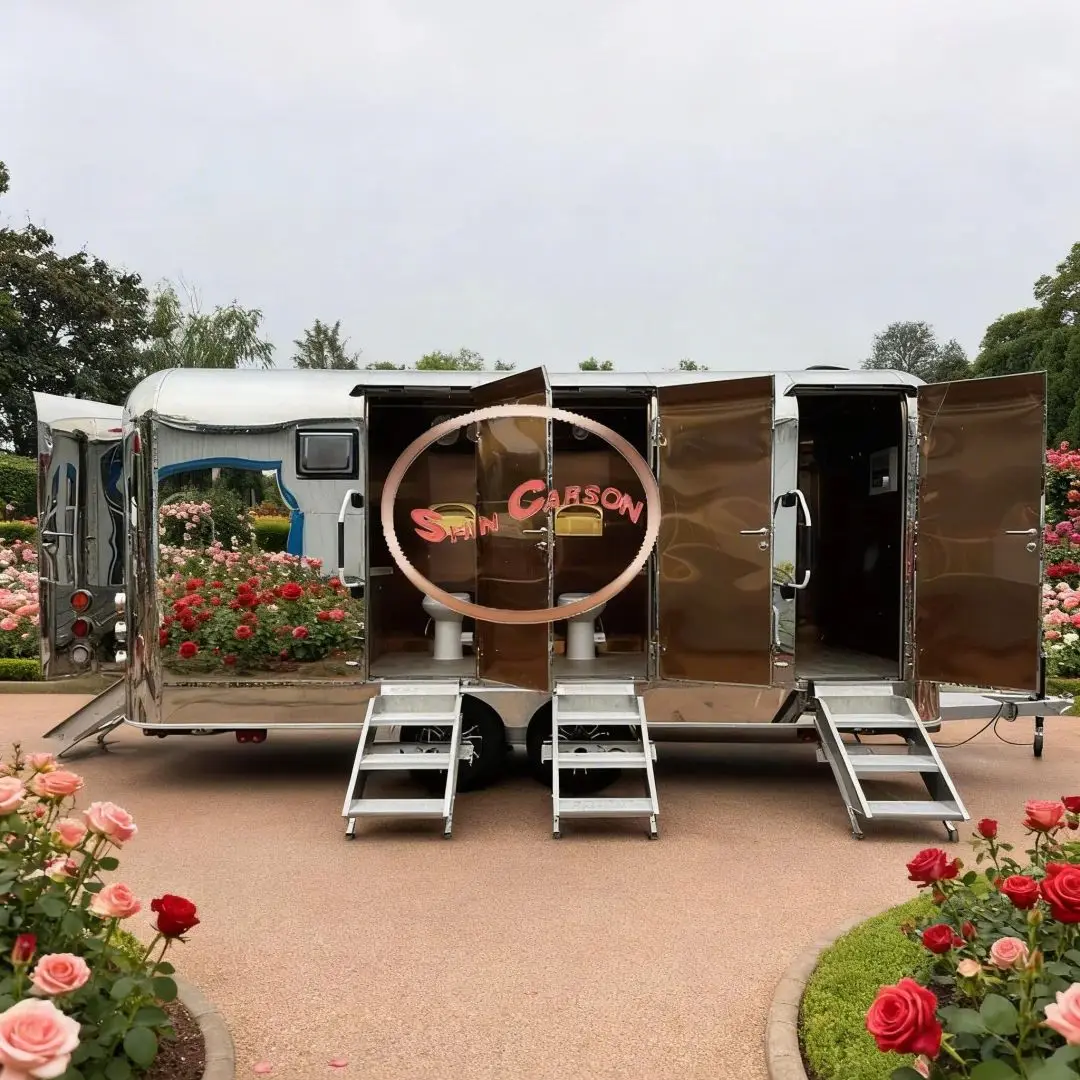 High-Capacity Towed Outdoor Mobile Restroom Trailer with Flush Toilet Vent for Camping Weddings Emergencies