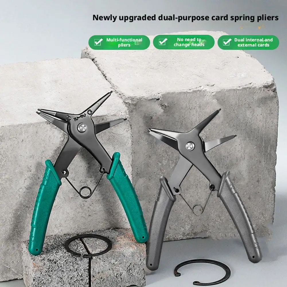 Spring-Loaded Circlip Pliers 2-in-1 Internal/External Dual-Purpose Tool for Mounting Dismounting Snap Rings Hardware Tools