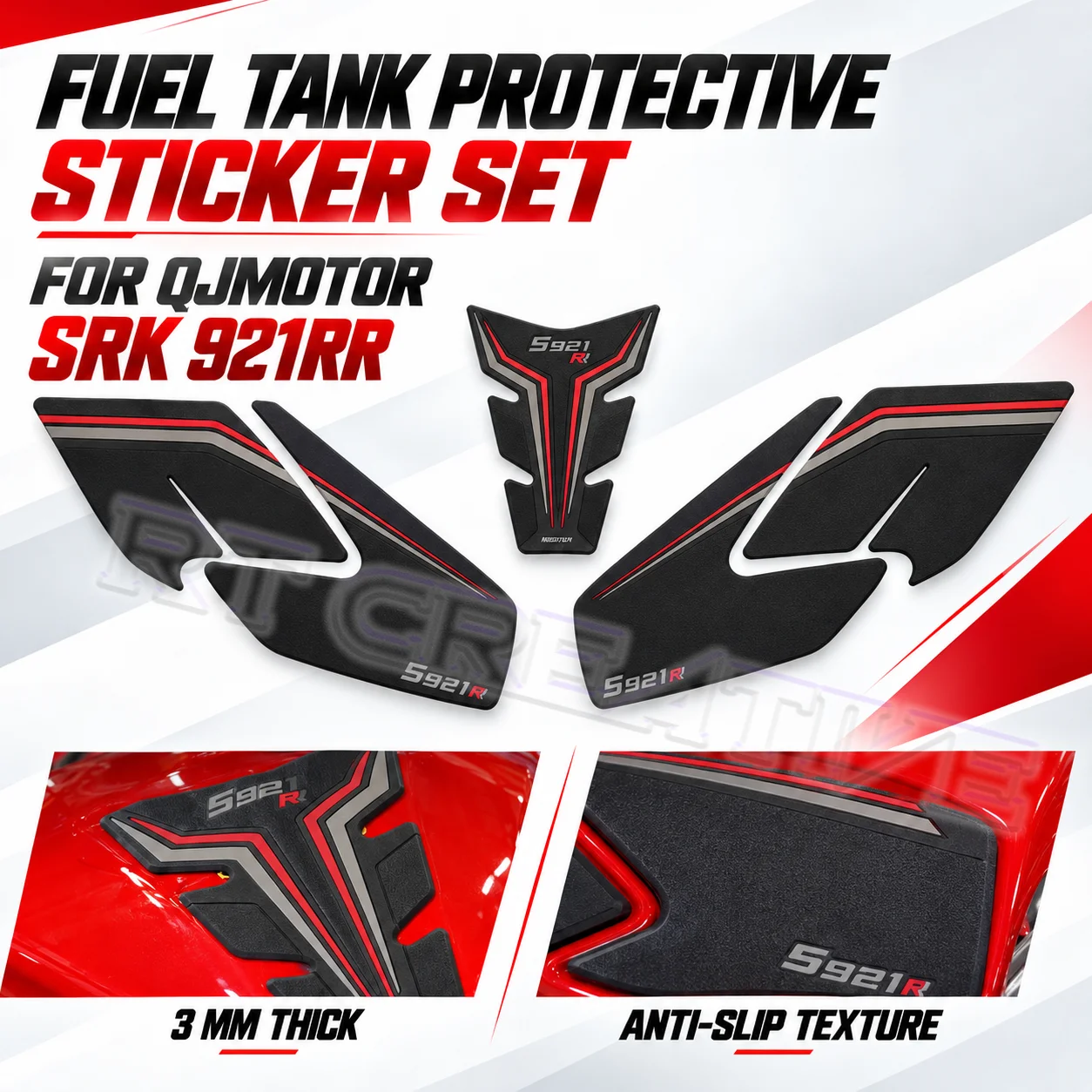 Fishbone Anti-Slip Tank Traction Pad Protector Decal Sticker For QJMOTOR SRK921RR Motorbike Parts