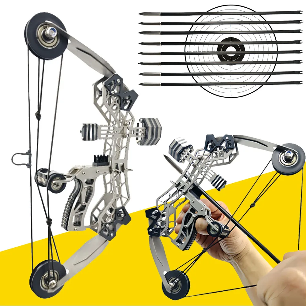 Arco compuesto de acero inoxidable de 10,2 pulgadas para tiro con arco, incluye 8 flechas y papel de destino, Mini arco, caza, tiro, objetivo, regalos