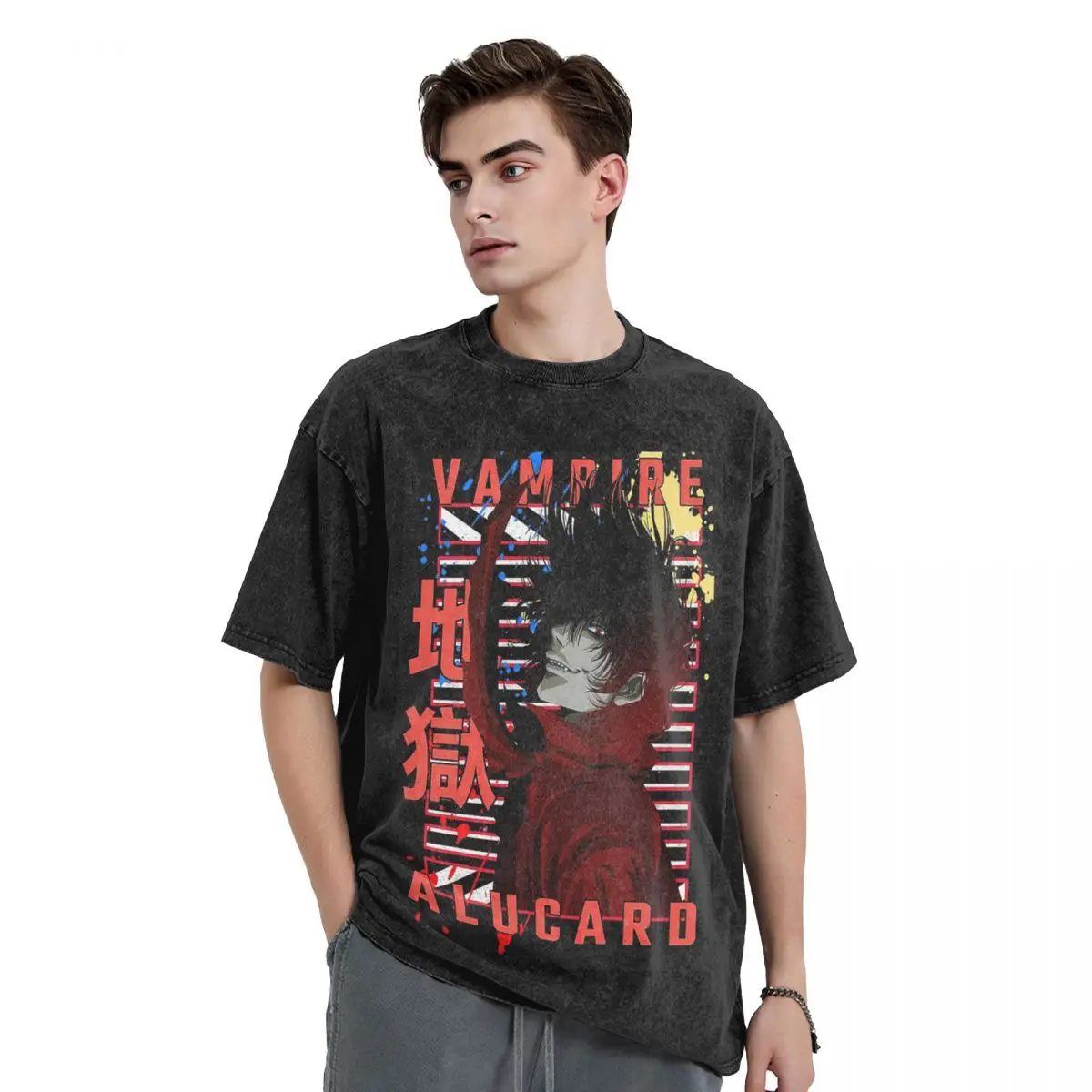 تي شيرت Alucard Hellsing Manga مغسول تي شيرت قطني بأكمام قصيرة تي شيرت هيب هوب ملابس الشارع الشهير تي شيرت للرجال والنساء #1