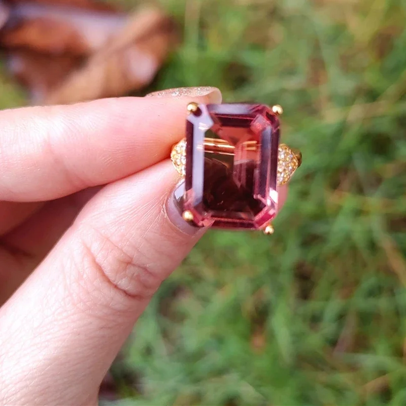 

Square Zultanite Rings Paved CZ Zircon Color Change Gemstone Gold Plated Open Sultanite Diaspore Crystal Jewelry for Women