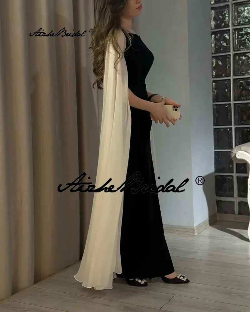 Czarny Vestid Długie rękawy Kobiety Impreza Kontrastowy kolor Gość weselny Suknie wieczorowe Arabia Saudyjska Sukienka na studniówkę