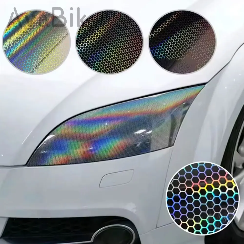 Black Car Motorcycle Vinyl Wrap Foil Laser Honeycomb Headlight Taillight Tint Film Modify Color Changing Stickers Car Styling