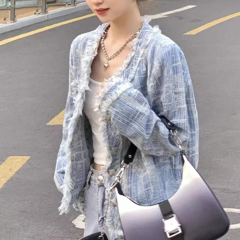 

Denim Jackets Women Coats O-neck Baggy Tassel Vintage Streetwear Personal Temper Youth Designer Kpop Trendy Mujer Chaqueta Chic