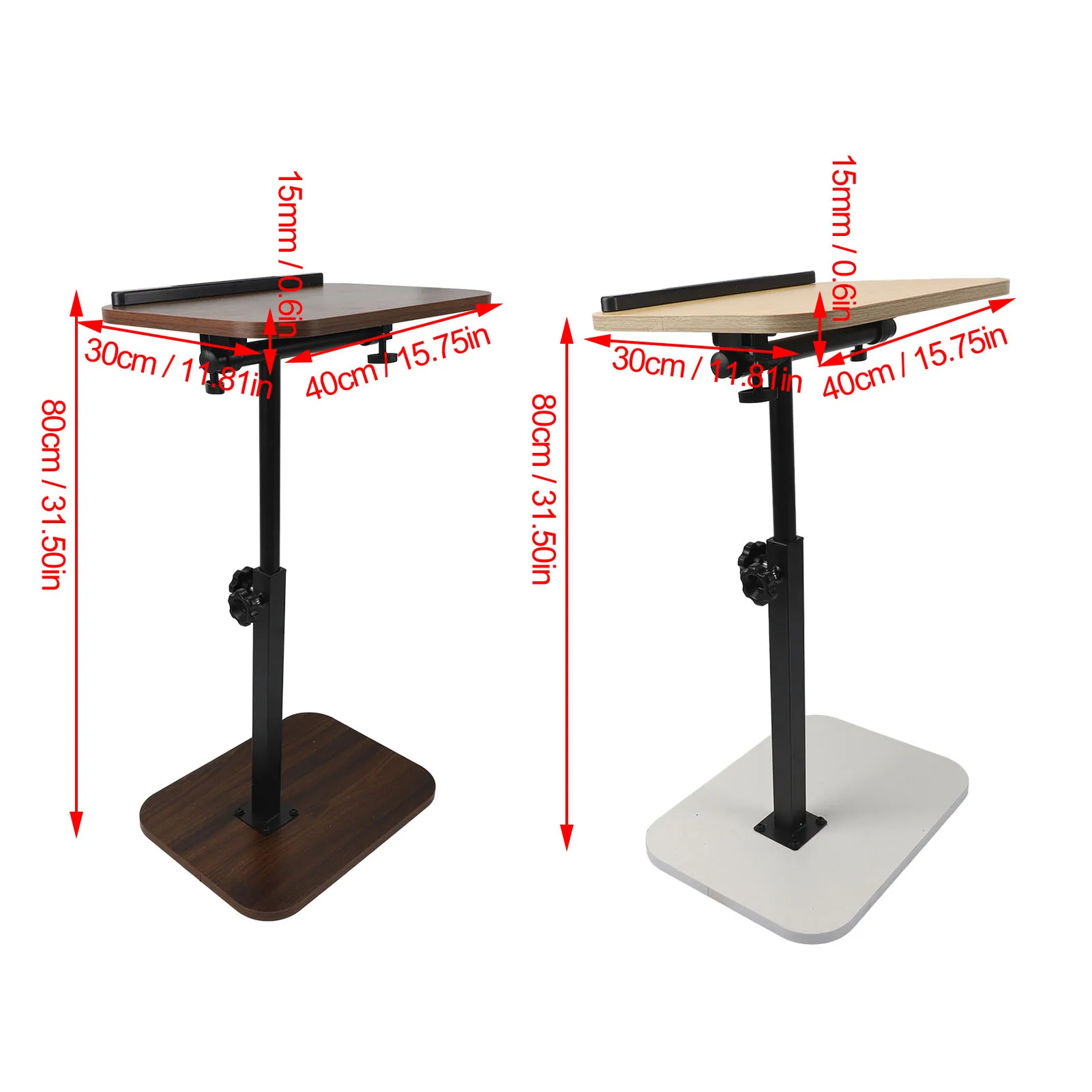 طاولة جانبية على شكل حرف C من الفولاذ الكربوني، سطح خشبي موفر للمساحة، تعديل ارتفاع الطاولة للأريكة #6