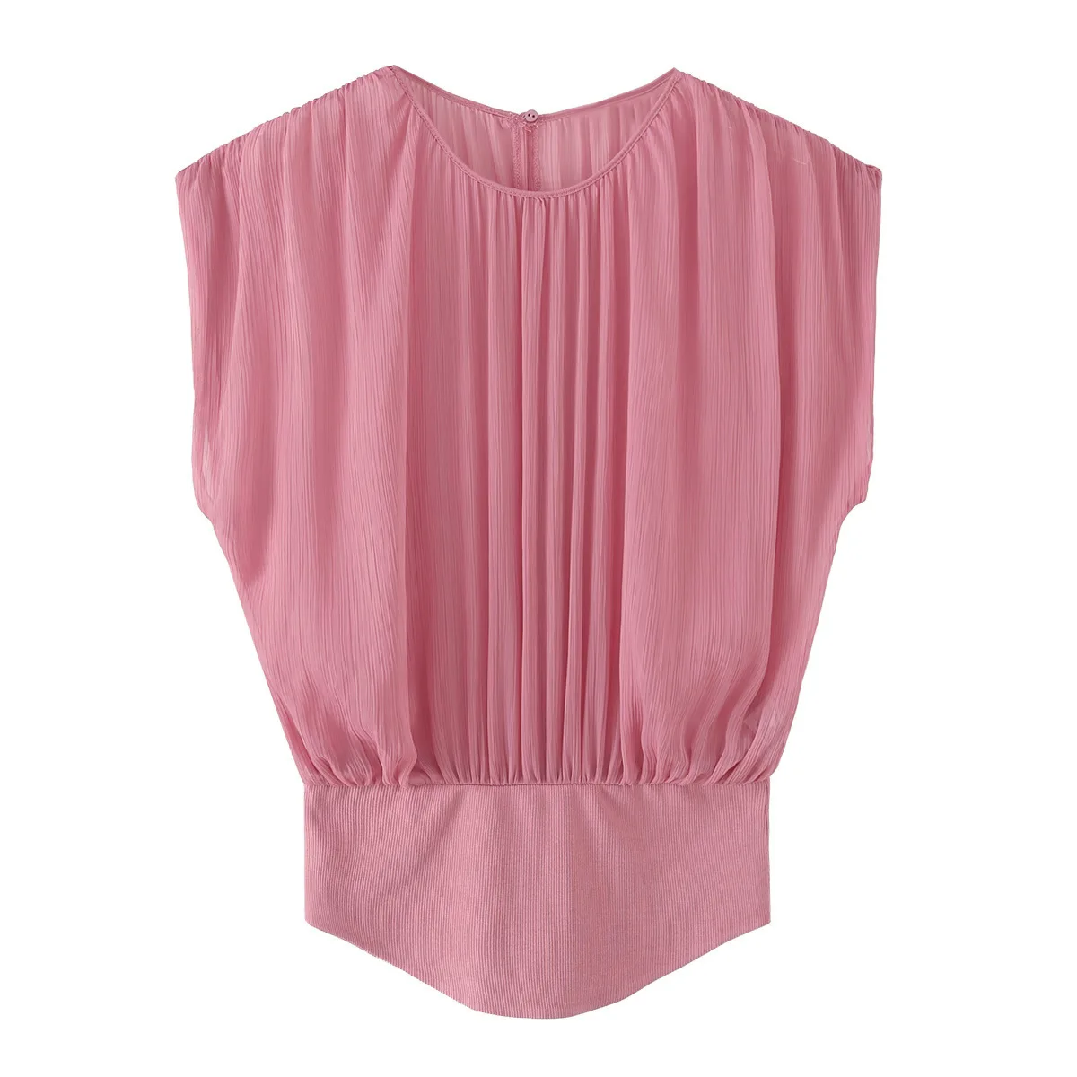 

Dave&di European And American Style Women's Round Neck Short Sleeved Semi Transparent Patchwork Top