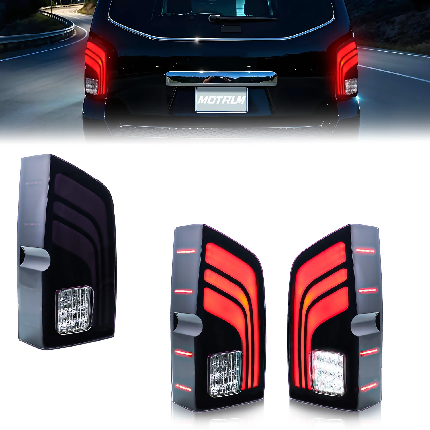 2Pcs For 2005-2012 Nissan Pathfinder Rear Bumper Brake Light Backup Light Reverse Light Tail Light Turn Signal Light DRL W/LED