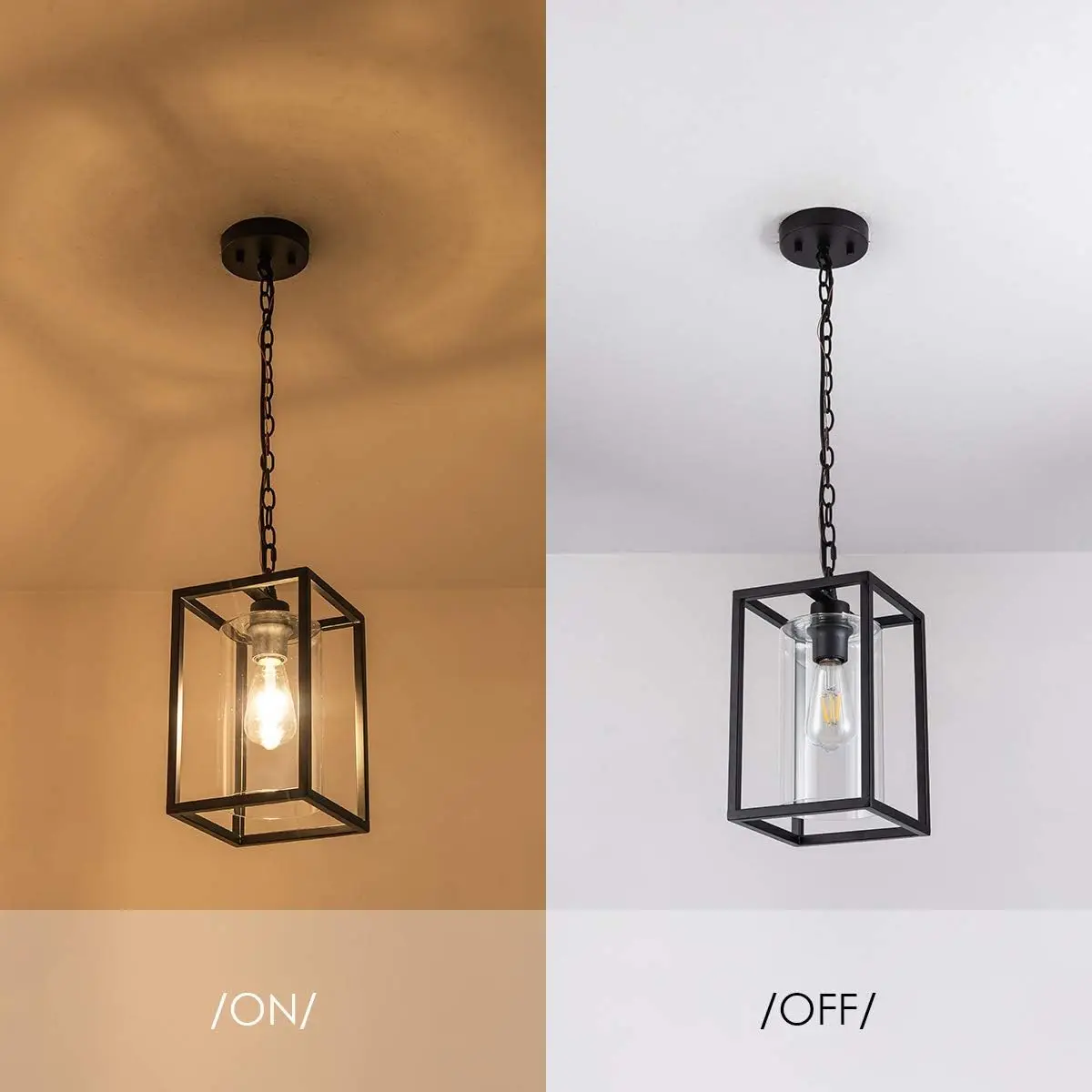 Mayna 1-Light Farmhouse Pendant Light, Black Metal Cage Light Fixtures With Adjustable Chain And Glass Shade,Hanging Lights For