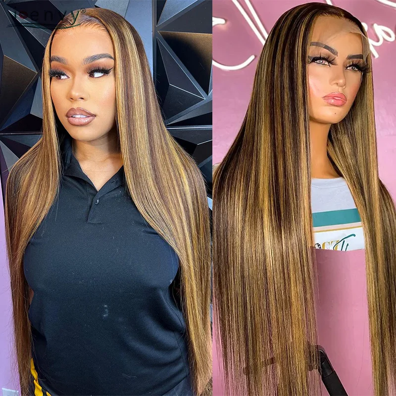 

13X4 Hd Lace Frontal Wig For Women Straight Remy Lace Front Wigs Ginger P4/27 Piano Ombre Blonde Brown Highlight Human Hair Wigs