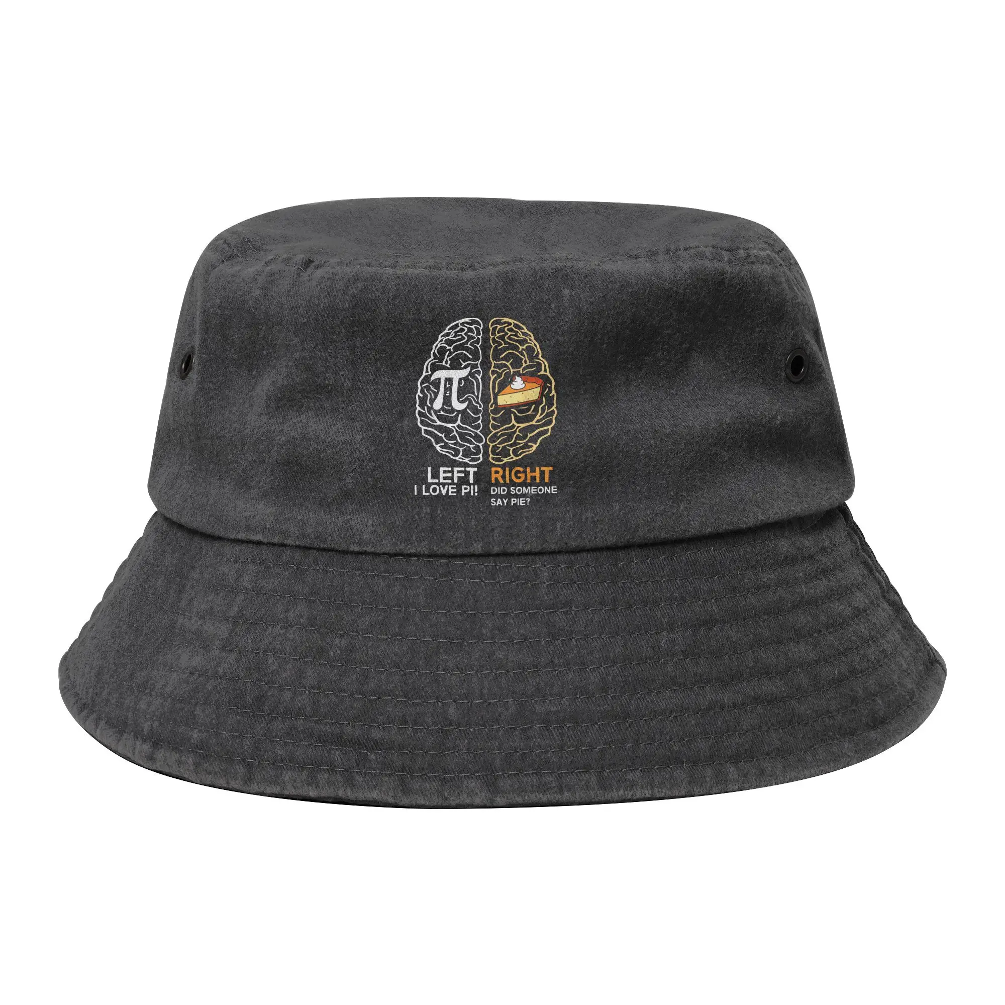 Women Men Distressed Denim Bucket Hats Funny Pi Day Left Right Brain Pie Math Geek Spring Picnic Outdoor Sports Fishing Hat  Bob