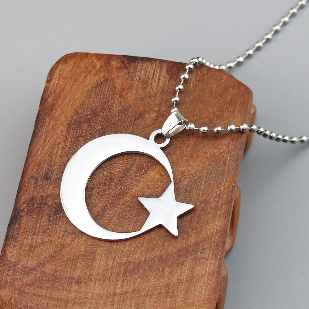 Muslim Islam Moon Star Stainless Steel Chain Necklaces for Women Gold/Silver Color Necklace Jewelry collares de mujer